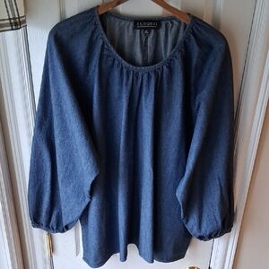 Eloquii Denim Peasant Boho Hippie Top 100% Cotton